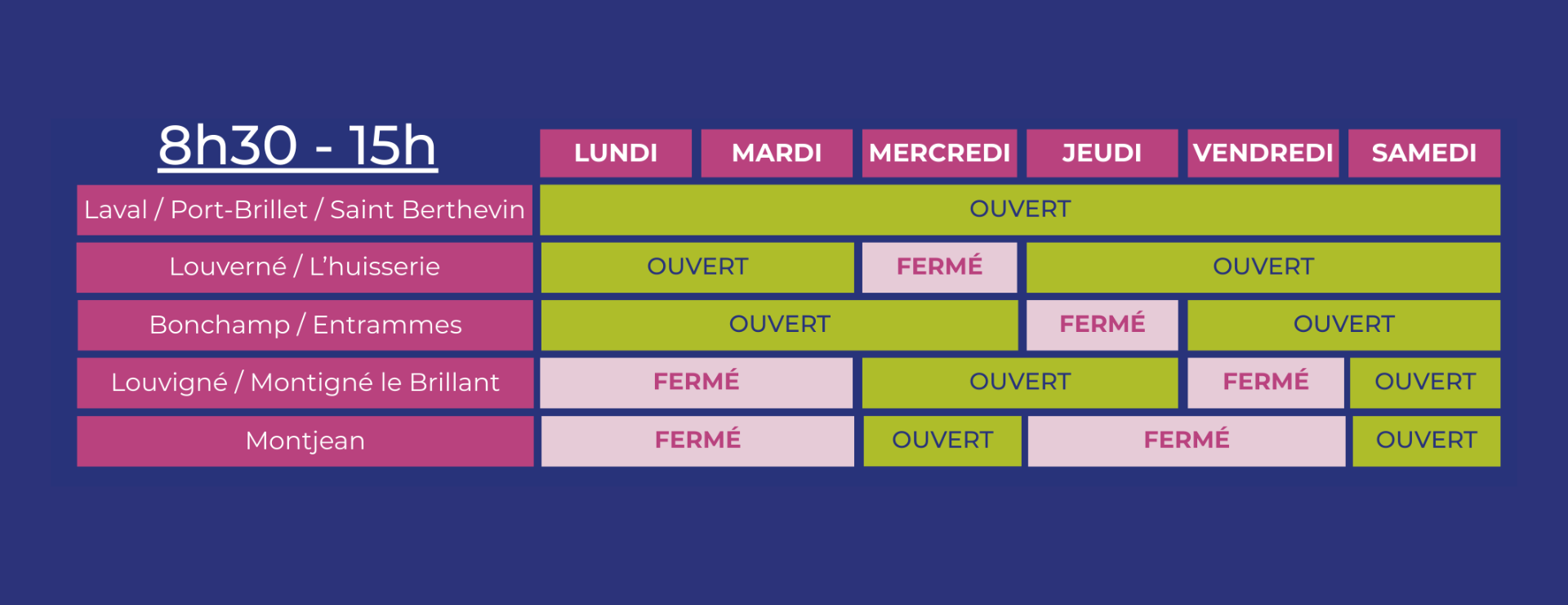 Horaires semaine 26