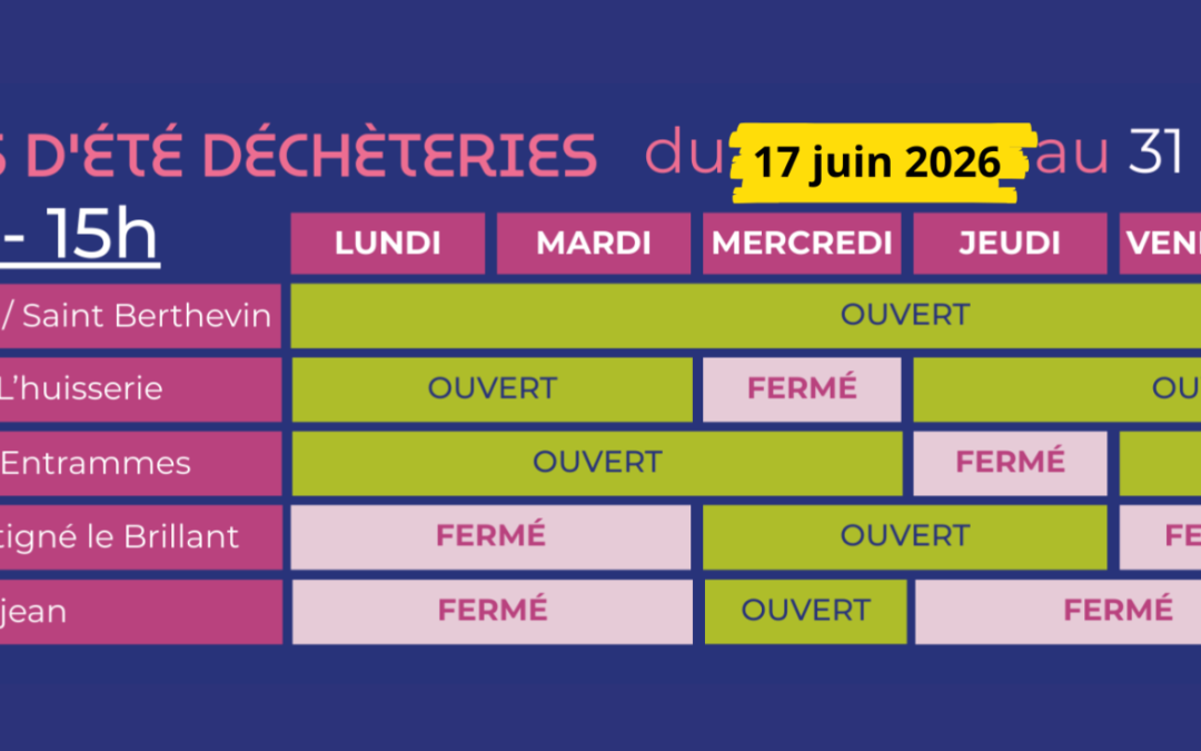 HORAIRES D’ÉTÉ DE LA DÉCHÉTERIE DE LOUVERNÉ